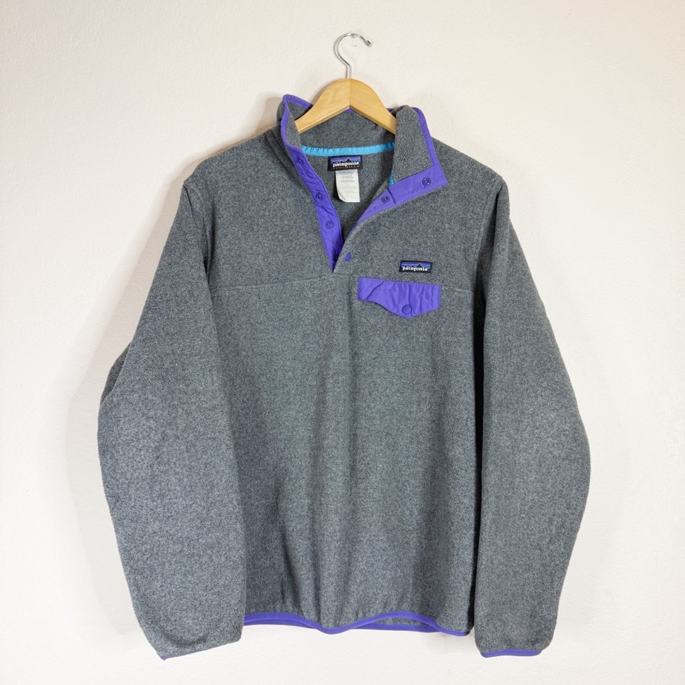 PATAGONIA women’s gray and purple Retool Snap fleece pullover EXTRA SMALL